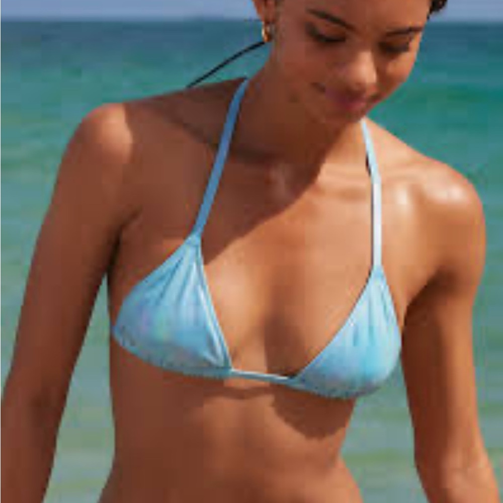 Aerie Iridescent Blue Tie Bikini Metallic Size Small